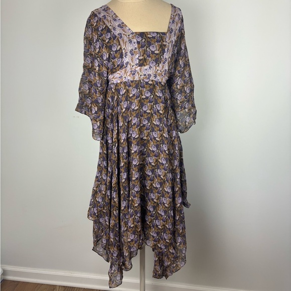 Michael Kors Midi Dress Multicolor Floral Asymmetrical M - Picture 1 of 6